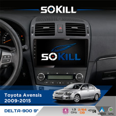Штатна магнітола для Toyota Avensis 2009-2015 SoKill DELTA-900 9" Android 4-ядерний 2+64Гб 4x45W бездротовий CarPlay та AndroidAuto