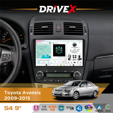Штатна магнітола для Toyota Avensis 2009-2015 DriveX S4 QLED 9" Android 8-ядерний 1.6ГГц 4x64Гб SIM-картка 3G/4G TDA7851 4x50W DSP AK7604 бездротовий CarPlay та AndroidAuto