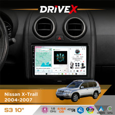 Штатна магнітола для Nissan X-Trail 2004-2007 DriveX S3 QLED 10" Android 8-ядерний 1.6ГГц 4x64Гб SIM-картка 3G/4G 7388 4x45W ASP TM2313 бездротовий CarPlay та AndroidAuto