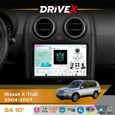 Штатна магнітола для Nissan X-Trail 2004-2007 DriveX S4 QLED 10" Android 8-ядерний 1.6ГГц 4x64Гб SIM-картка 3G/4G TDA7851 4x50W DSP AK7604 бездротовий CarPlay та AndroidAuto
