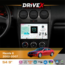 Штатна магнітола для Mazda 6 2002-2007 DriveX S4 QLED 9" Android 8-ядерний 1.6ГГц 4x64Гб SIM-картка 3G/4G TDA7851 4x50W DSP AK7604 бездротовий CarPlay та AndroidAuto