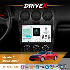 Штатна магнітола для Mazda 6 2002-2007 DriveX S7+ 2K QLED 9" Android 8-ядерний 2.7ГГц 8x128Гб SIM-картка 3G/4G AK7808 AB 4x50W 360° DSP AK7739 VELVET бездротовий CarPlay та AndroidAuto