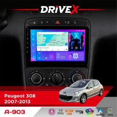 Штатна магнітола для Peugeot 308 2007-2013 DriveX A-903 QLED 9" Android 4-ядерний 2+32Гб 4x50W(TDA7851) бездротовий CarPlay та AndroidAuto