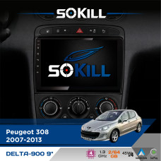 Штатна магнітола для Peugeot 408 2011-2021 SoKill DELTA-900 9" Android 4-ядерний 2+64Гб 4x45W бездротовий CarPlay та AndroidAuto