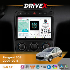 Штатна магнітола для Peugeot 408 2011-2021 DriveX S4 QLED 9" Android 8-ядерний 1.6ГГц 4x64Гб SIM-картка 3G/4G TDA7851 4x50W DSP AK7604 бездротовий CarPlay та AndroidAuto