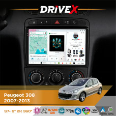 Штатна магнітола для Peugeot 408 2011-2021 DriveX S7+ 2K QLED 9" Android 8-ядерний 2.7ГГц 8x128Гб SIM-картка 3G/4G AK7808 AB 4x50W 360° DSP AK7739 VELVET бездротовий CarPlay та AndroidAuto