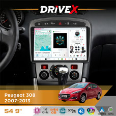 Штатна магнітола для Peugeot 308 2007-2013 DriveX S4 QLED 9" Android 8-ядерний 1.6ГГц 4x64Гб SIM-картка 3G/4G TDA7851 4x50W DSP AK7604 бездротовий CarPlay та AndroidAuto