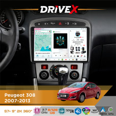 Штатна магнітола для Peugeot 308 2007-2013 DriveX S7+ 2K QLED 9" Android 8-ядерний 2.7ГГц 8x128Гб SIM-картка 3G/4G AK7808 AB 4x50W 360° DSP AK7739 VELVET бездротовий CarPlay та AndroidAuto