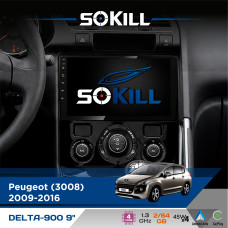 Штатна магнітола для Peugeot 5008 2009-2016 SoKill DELTA-900 9" Android 4-ядерний 2+64Гб 4x45W бездротовий CarPlay та AndroidAuto
