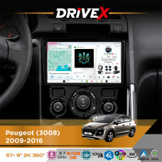 Штатна магнітола для Peugeot 5008 2009-2016 DriveX S7+ 2K QLED 9" Android 8-ядерний 2.7ГГц 8x128Гб SIM-картка 3G/4G AK7808 AB 4x50W 360° DSP AK7739 VELVET бездротовий CarPlay та AndroidAuto