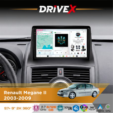 Штатна магнітола для Renault Megane II 2003-2009 DriveX S7+ 2K QLED 9" Android 8-ядерний 2.7ГГц 8x128Гб SIM-картка 3G/4G AK7808 AB 4x50W 360° DSP AK7739 VELVET бездротовий CarPlay та AndroidAuto
