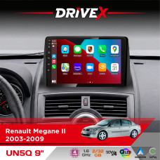 Штатна магнітола для Renault Megane II 2003-2009 DriveX UN5 QLED 9" Android 4-ядерний 2+32Гб 4x45W бездротовий CarPlay та AndroidAuto