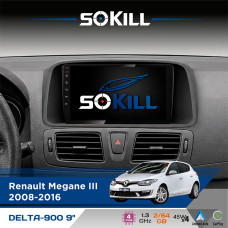 Штатна магнітола для Renault Fluence 2009-2017 SoKill DELTA-900 9" Android 4-ядерний 2+64Гб 4x45W бездротовий CarPlay та AndroidAuto
