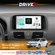 Штатна магнітола для Renault Megane III 2008-2016 DriveX S7+ 2K QLED 9" Android 8-ядерний 2.7ГГц 8x128Гб SIM-картка 3G/4G AK7808 AB 4x50W 360° DSP AK7739 VELVET бездротовий CarPlay та AndroidAuto