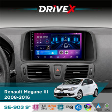Штатна магнітола для Renault Megane III 2008-2016 DriveX SE-903 QLED 9" Android 8-ядерний 4+64Гб SIM-картка 3G/4G DSP 4x50W(TDA7851) бездротовий CarPlay та AndroidAuto