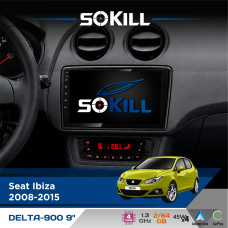 Штатна магнітола для Seat Ibiza 2008-2015 SoKill DELTA-900 9" Android 4-ядерний 2+64Гб 4x45W бездротовий CarPlay та AndroidAuto