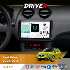 Штатна магнітола для Seat Ibiza 2008-2015 DriveX S3 QLED 9" Android 8-ядерний 1.6ГГц 4x64Гб SIM-картка 3G/4G 7388 4x45W ASP TM2313 бездротовий CarPlay та AndroidAuto