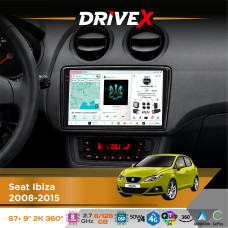 Штатна магнітола для Seat Ibiza 2008-2015 DriveX S7+ 2K QLED 9" Android 8-ядерний 2.7ГГц 8x128Гб SIM-картка 3G/4G AK7808 AB 4x50W 360° DSP AK7739 VELVET бездротовий CarPlay та AndroidAuto