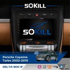 Штатна магнітола для Porsche Cayenne Turbo 2002-2010 SoKill DELTA-900 9" Android 4-ядерний 2+64Гб 4x45W бездротовий CarPlay та AndroidAuto