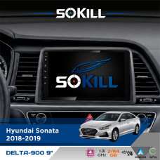 Штатна магнітола для Hyundai Sonata 2018-2019 SoKill DELTA-900 9" Android 4-ядерний 2+64Гб 4x45W бездротовий CarPlay та AndroidAuto