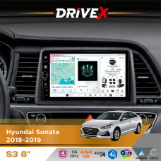 Штатна магнітола для Hyundai Sonata 2018-2019 DriveX S3 QLED 8" з фізичними кнопками Android 8-ядерний 1.6ГГц 4x64Гб SIM-картка 3G/4G 7388 45W ASP TM2313 бездротовий CarPlay та AndroidAuto