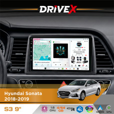 Штатна магнітола для Hyundai Sonata 2018-2019 DriveX S3 QLED 9" Android 8-ядерний 1.6ГГц 4x64Гб SIM-картка 3G/4G 7388 4x45W ASP TM2313 бездротовий CarPlay та AndroidAuto