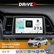 Штатна магнітола для Hyundai Sonata 2018-2019 DriveX S4 QLED 9" Android 8-ядерний 1.6ГГц 4x64Гб SIM-картка 3G/4G TDA7851 4x50W DSP AK7604 бездротовий CarPlay та AndroidAuto