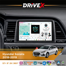 Штатна магнітола для Hyundai Sonata 2018-2019 DriveX S7+ 2K QLED 9" Android 8-ядерний 2.7ГГц 8x128Гб SIM-картка 3G/4G AK7808 AB 4x50W 360° DSP AK7739 VELVET бездротовий CarPlay та AndroidAuto