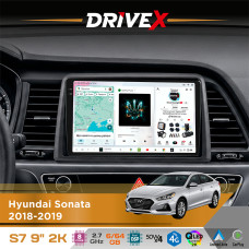 Штатна магнітола для Hyundai Sonata 2018-2019 DriveX S7 2K QLED 9" Android 8-ядерний 2.7ГГц 6x64Гб SIM-картка 3G/4G AK7808 AB 4x50W DSP AK7739 VELVET бездротовий CarPlay та AndroidAuto
