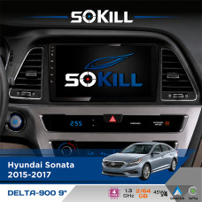 Штатна магнітола для Hyundai Sonata 2015-2017 SoKill DELTA-900 9" Android 4-ядерний 2+64Гб 4x45W бездротовий CarPlay та AndroidAuto