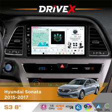 Штатна магнітола для Hyundai Sonata 2015-2017 DriveX S3 QLED 8" з фізичними кнопками Android 8-ядерний 1.6ГГц 4x64Гб SIM-картка 3G/4G 7388 45W ASP TM2313 бездротовий CarPlay та AndroidAuto