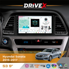 Штатна магнітола для Hyundai Sonata 2015-2017 DriveX S3 QLED 9" Android 8-ядерний 1.6ГГц 4x64Гб SIM-картка 3G/4G 7388 4x45W ASP TM2313 бездротовий CarPlay та AndroidAuto