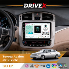 Штатна магнітола для Toyota Avalon 2010-2012 DriveX S3 QLED 8" з фізичними кнопками Android 8-ядерний 1.6ГГц 4x64Гб SIM-картка 3G/4G 7388 45W ASP TM2313 бездротовий CarPlay та AndroidAuto