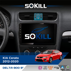 Штатна магнітола для KIA Cerato 2012-2020 SoKill DELTA-900 9" Android 4-ядерний 2+64Гб 4x45W бездротовий CarPlay та AndroidAuto
