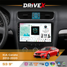 Штатна магнітола для KIA Forte 2013-2018 DriveX S3 QLED 9" Android 8-ядерний 1.6ГГц 4x64Гб SIM-картка 3G/4G 7388 4x45W ASP TM2313 бездротовий CarPlay та AndroidAuto