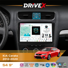 Штатна магнітола для KIA K3 2012-2017 DriveX S4 QLED 9" Android 8-ядерний 1.6ГГц 4x64Гб SIM-картка 3G/4G TDA7851 4x50W DSP AK7604 бездротовий CarPlay та AndroidAuto