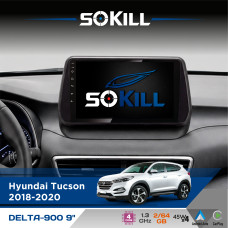 Штатна магнітола для Hyundai Tucson 2018-2020 SoKill DELTA-900 9" Android 4-ядерний 2+64Гб 4x45W бездротовий CarPlay та AndroidAuto