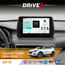 Штатна магнітола для Hyundai Tucson 2018-2020 DriveX S3 QLED 8" з фізичними кнопками Android 8-ядерний 1.6ГГц 4x64Гб SIM-картка 3G/4G 7388 45W ASP TM2313 бездротовий CarPlay та AndroidAuto