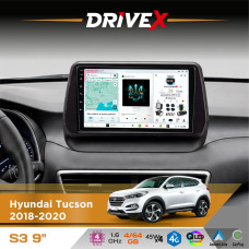 Штатна магнітола для Hyundai Tucson 2018-2020 DriveX S3 QLED 9" Android 8-ядерний 1.6ГГц 4x64Гб SIM-картка 3G/4G 7388 4x45W ASP TM2313 бездротовий CarPlay та AndroidAuto