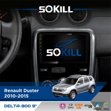Штатна магнітола для Renault Duster 2010-2015 SoKill DELTA-900 9" Android 4-ядерний 2+64Гб 4x45W бездротовий CarPlay та AndroidAuto
