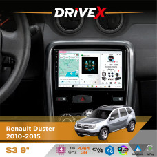 Штатна магнітола для Renault Duster 2010-2015 DriveX S3 QLED 9" Android 8-ядерний 1.6ГГц 4x64Гб SIM-картка 3G/4G 7388 4x45W ASP TM2313 бездротовий CarPlay та AndroidAuto