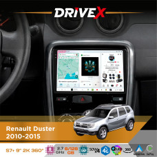 Штатна магнітола для Renault Duster 2010-2015 DriveX S7+ 2K QLED 9" Android 8-ядерний 2.7ГГц 8x128Гб SIM-картка 3G/4G AK7808 AB 4x50W 360° DSP AK7739 VELVET бездротовий CarPlay та AndroidAuto