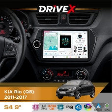Штатна магнітола для KIA K2 2011-2017 DriveX S4 QLED 9" Android 8-ядерний 1.6ГГц 4x64Гб SIM-картка 3G/4G TDA7851 4x50W DSP AK7604 бездротовий CarPlay та AndroidAuto