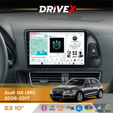 Штатна магнітола для Audi SQ5 (8R) 2008-2017 DriveX S3 QLED 10" Android 8-ядерний 1.6ГГц 4x64Гб SIM-картка 3G/4G 7388 4x45W ASP TM2313 бездротовий CarPlay та AndroidAuto