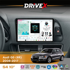 Штатна магнітола для Audi Q5 (8R) 2008-2017 DriveX S4 QLED 10" Android 8-ядерний 1.6ГГц 4x64Гб SIM-картка 3G/4G TDA7851 4x50W DSP AK7604 бездротовий CarPlay та AndroidAuto