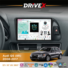 Штатна магнітола для Audi SQ5 (8R) 2008-2017 DriveX S7+ 2K QLED 10" Android 8-ядерний 2.7ГГц 8x128Гб SIM-картка 3G/4G AK7808 AB 4x50W 360° DSP AK7739 VELVET бездротовий CarPlay та AndroidAuto