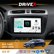 Штатна магнітола для KIA Ceed 2012-2019 DriveX S3 QLED 9" Android 8-ядерний 1.6ГГц 4x64Гб SIM-картка 3G/4G 7388 4x45W ASP TM2313 бездротовий CarPlay та AndroidAuto