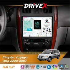 Штатна магнітола для Chrysler Voyager (RS) 2000-2007 DriveX S4 QLED 10" Android 8-ядерний 1.6ГГц 4x64Гб SIM-картка 3G/4G TDA7851 4x50W DSP AK7604 бездротовий CarPlay та AndroidAuto