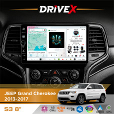 Штатна магнітола для JEEP Grand Cherokee 2013-2017 DriveX S3 QLED 8" з фізичними кнопками Android 8-ядерний 1.6ГГц 4x64Гб SIM-картка 3G/4G 7388 45W ASP TM2313 бездротовий CarPlay та AndroidAuto
