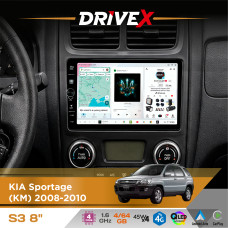 Штатна магнітола для KIA Sportage (KM) 2008-2010 DriveX S3 QLED 8" з фізичними кнопками Android 8-ядерний 1.6ГГц 4x64Гб SIM-картка 3G/4G 7388 45W ASP TM2313 бездротовий CarPlay та AndroidAuto